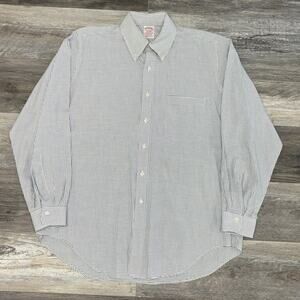Brooks Brothers Grid Check White Gray Men 2XL Chest Pocket Button Down Shirt USA